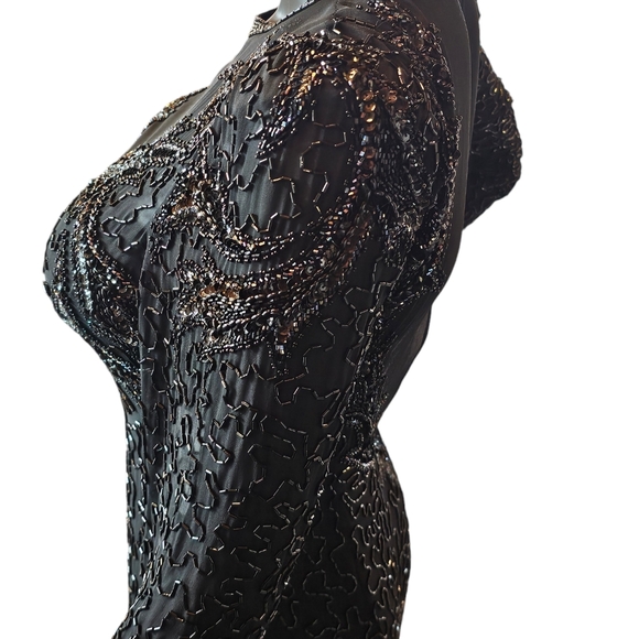 Vintage A.J. Bari 100% Silk Full Beaded Asymmetrical Formal Gown - Picture 9 of 13